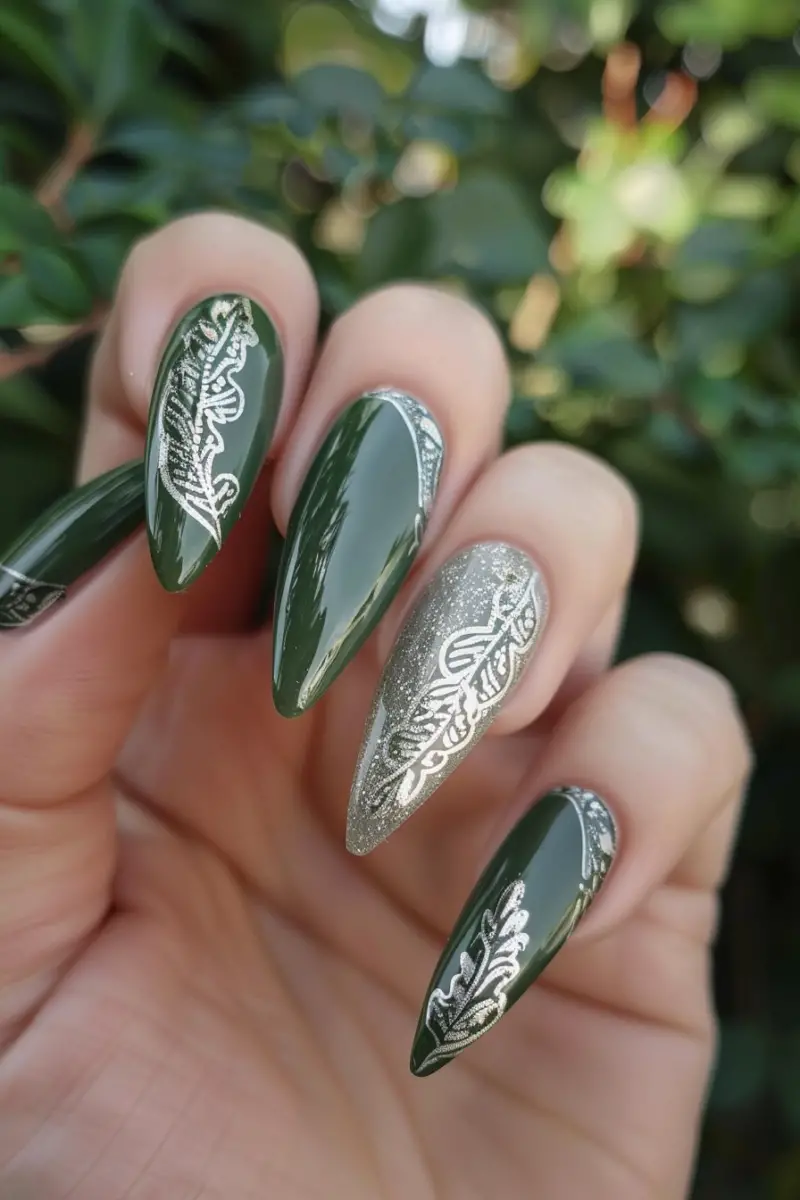 Sage Green and Silver Nails