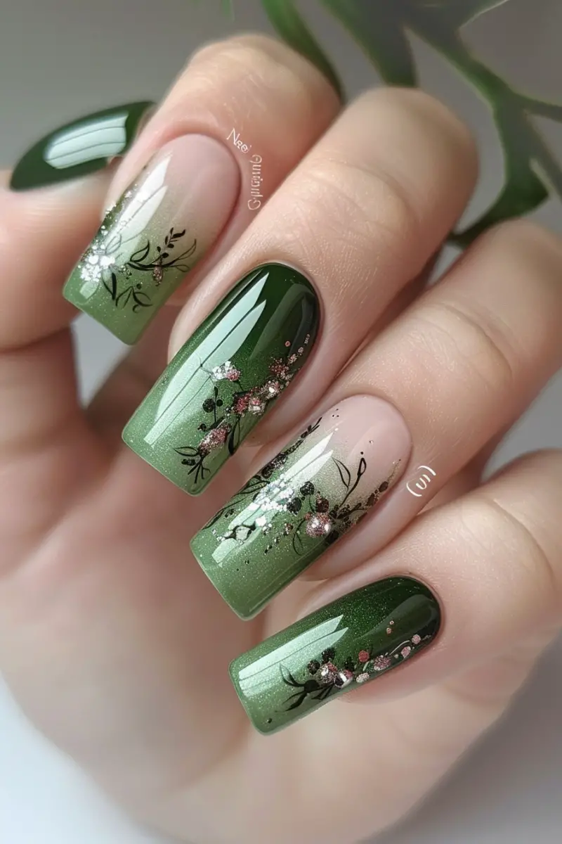 Sage Green and Silver Nails