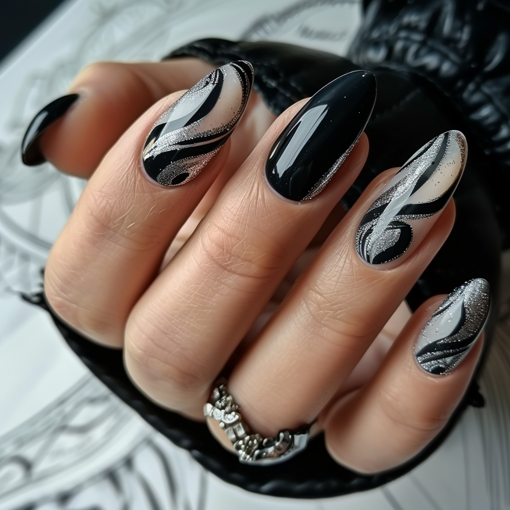 black-and-silver-nails