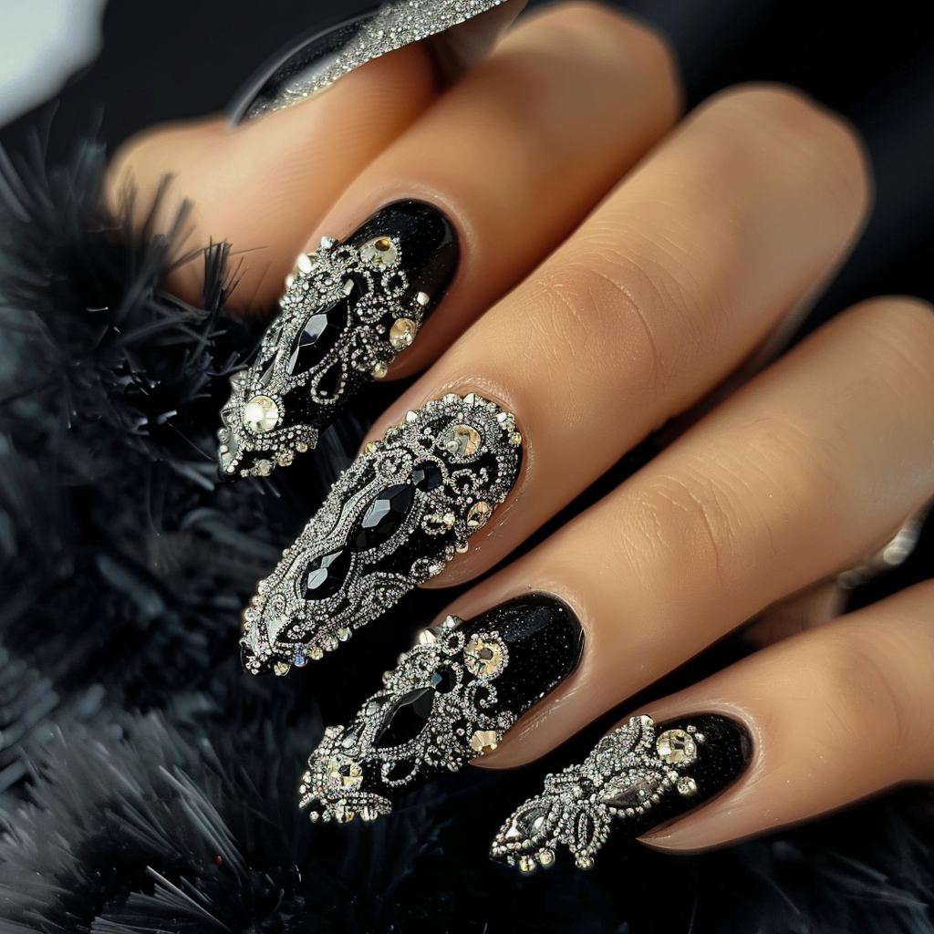 black-and-silver-nails