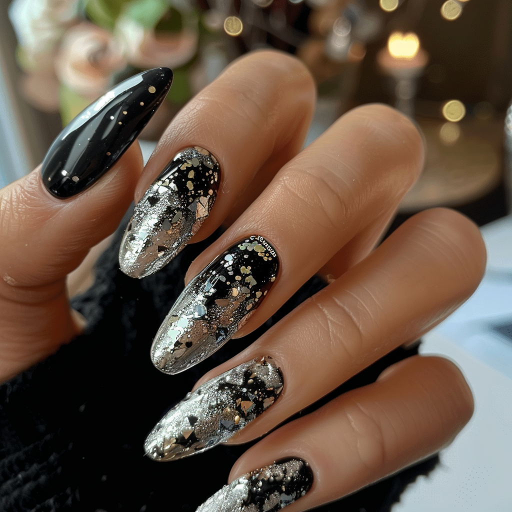 black-and-silver-nails