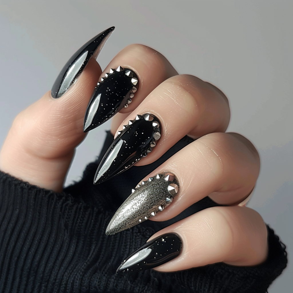 black-and-silver-nails