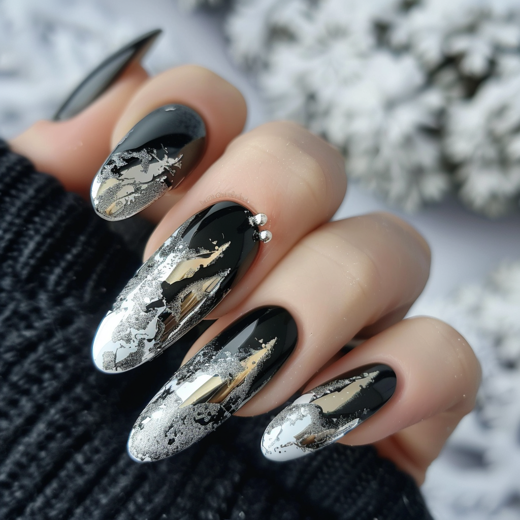 black-and-silver-nails