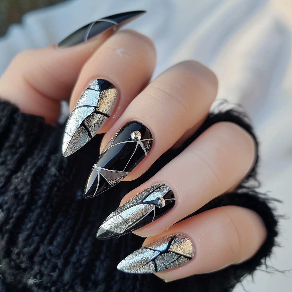 black-and-silver-nails