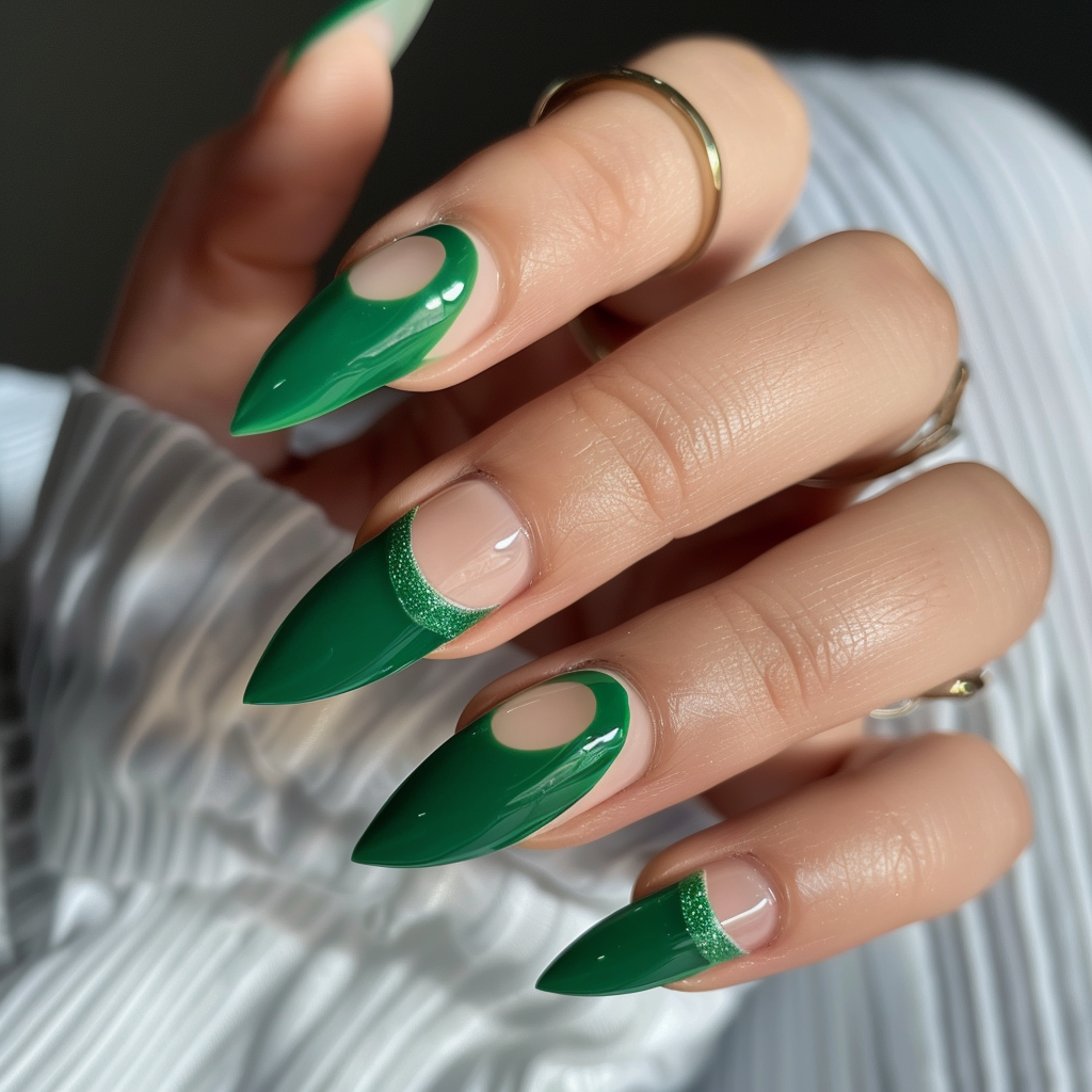 Jade Green Half Moon Nails