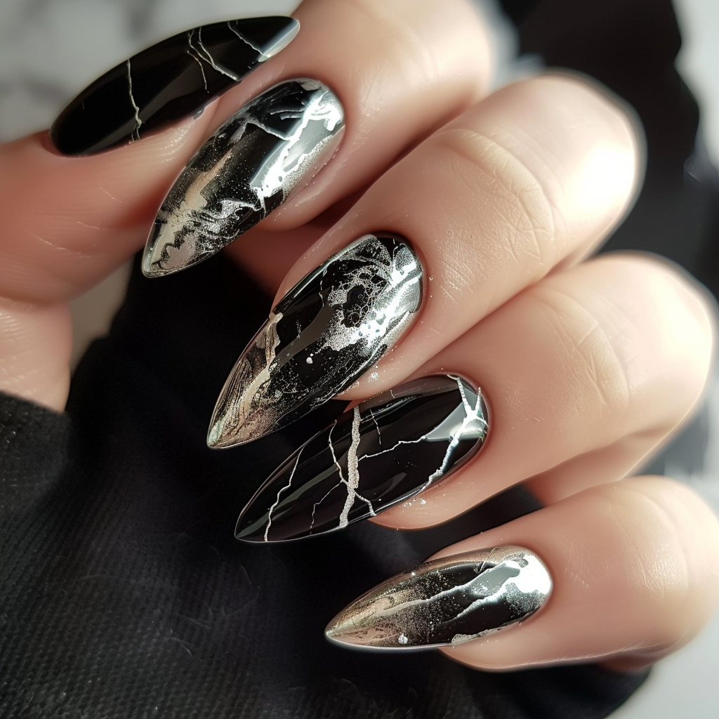 black-and-silver-nails