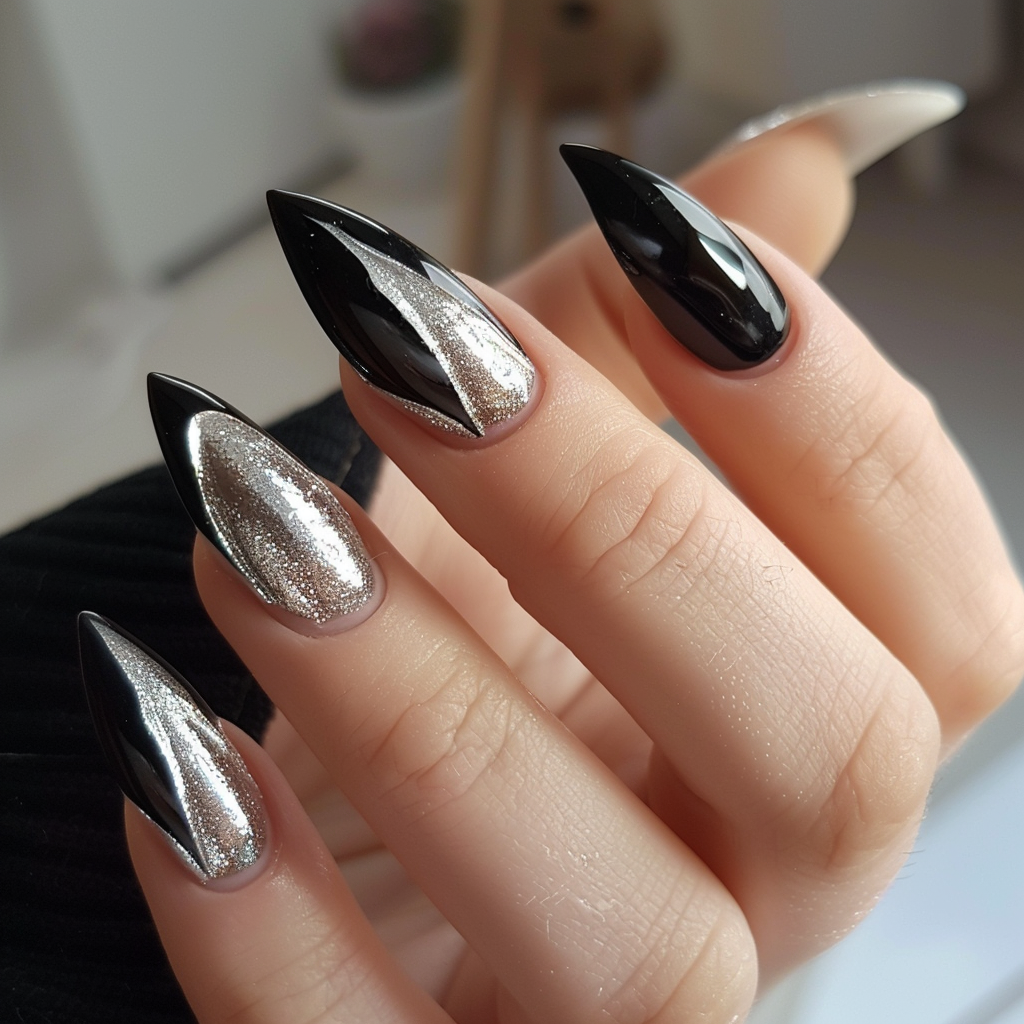 black-and-silver-nails