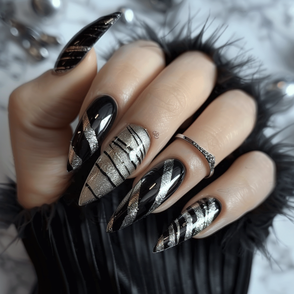 black-and-silver-nails