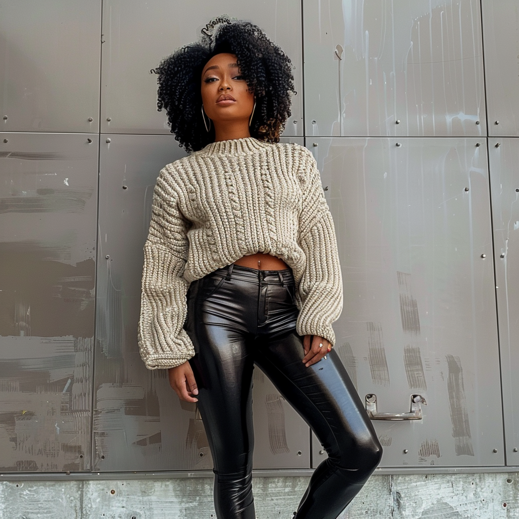 Faux Leather Leggings and Cropped Sweater