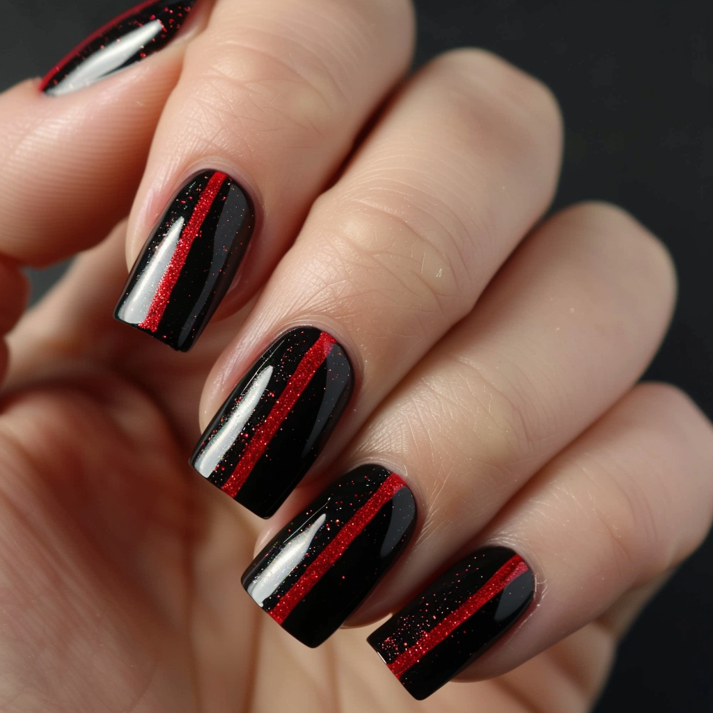 Black and Red Floral Lace Nails