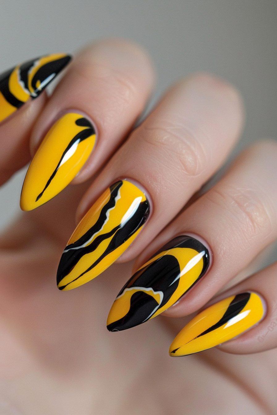 Black and Yellow Chevron Nails