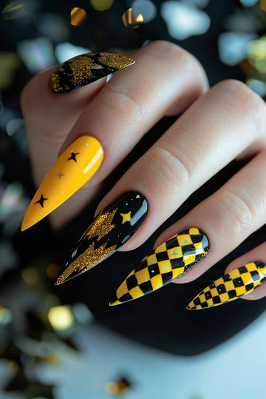 black and yellow nails