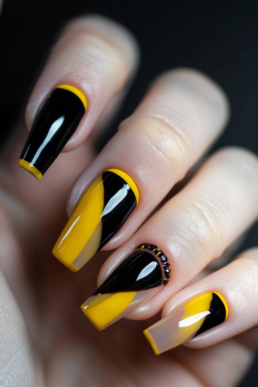 black and yellow nails