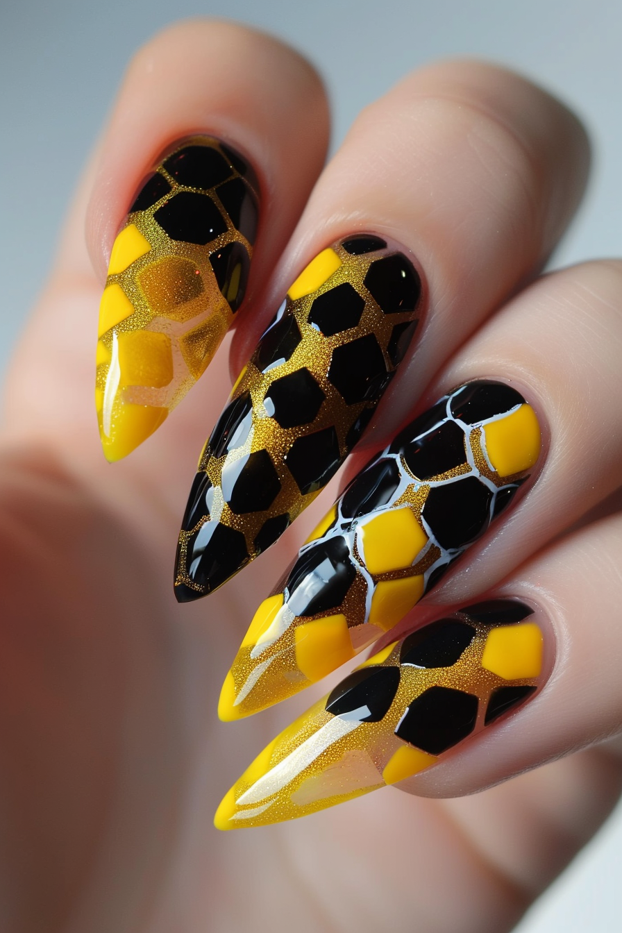 black and yellow nails