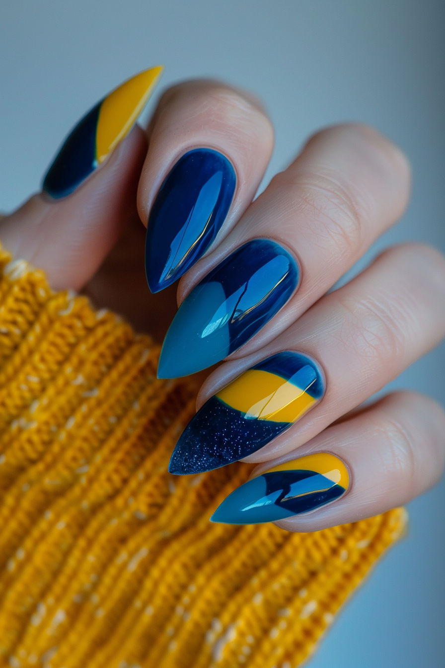 blue and yellow nails