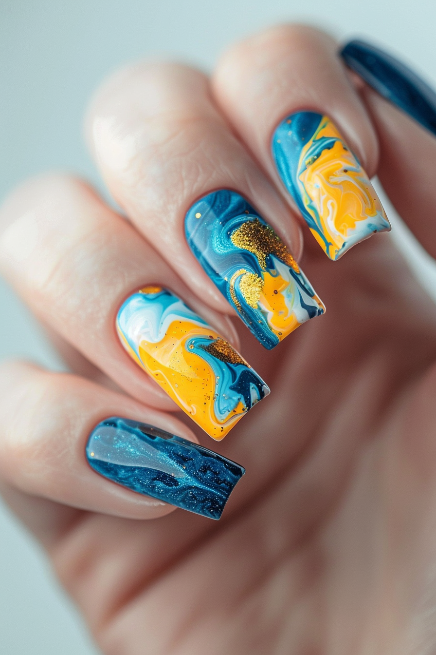 blue and yellow nails