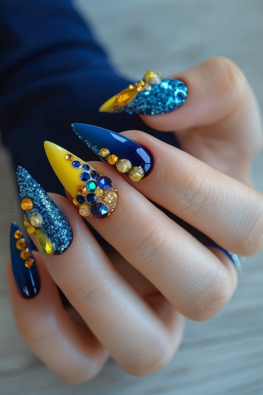 blue and yellow nails