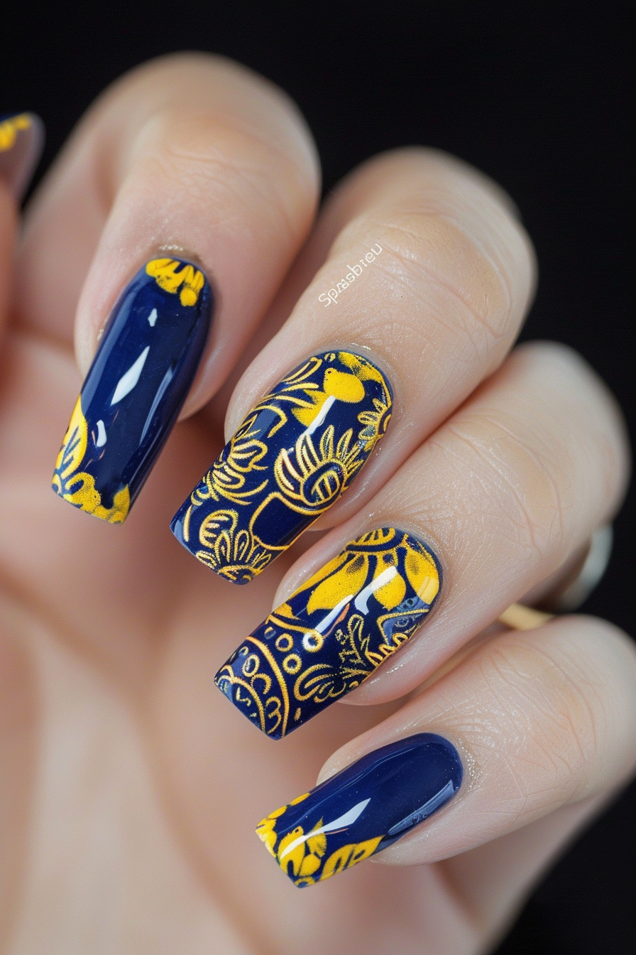 blue and yellow nails