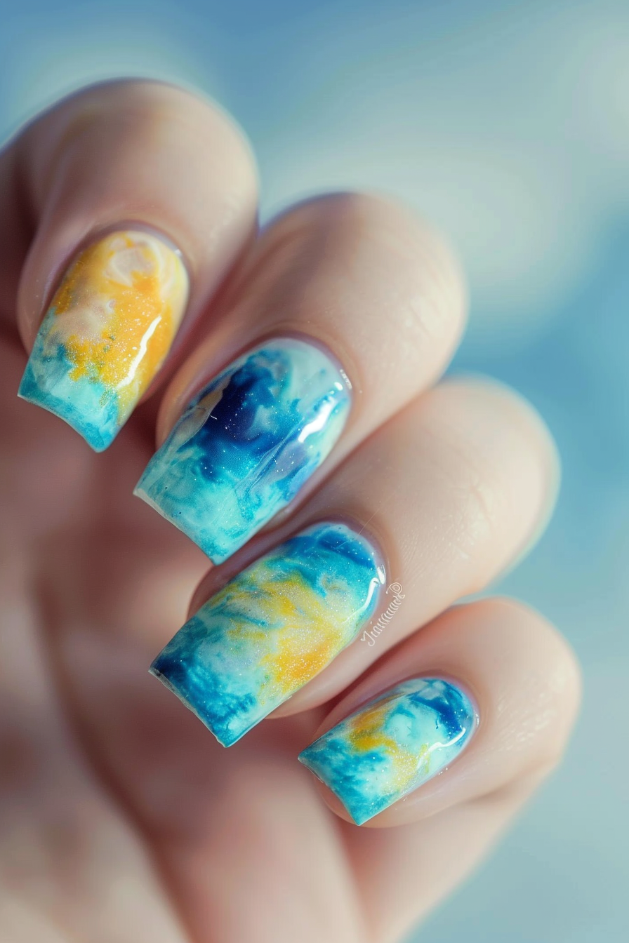 blue and yellow nails