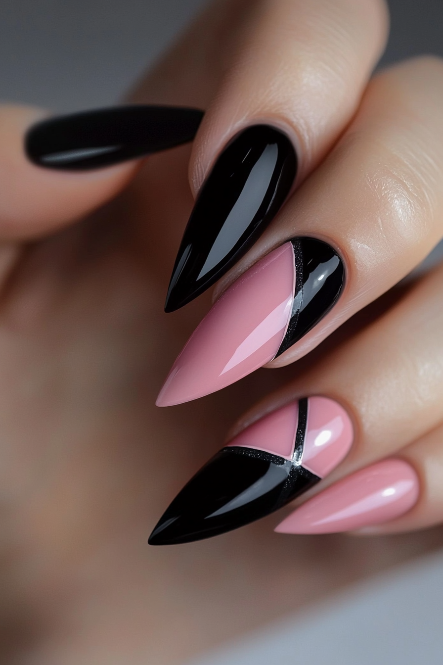 black-and-pink-nails-ideas