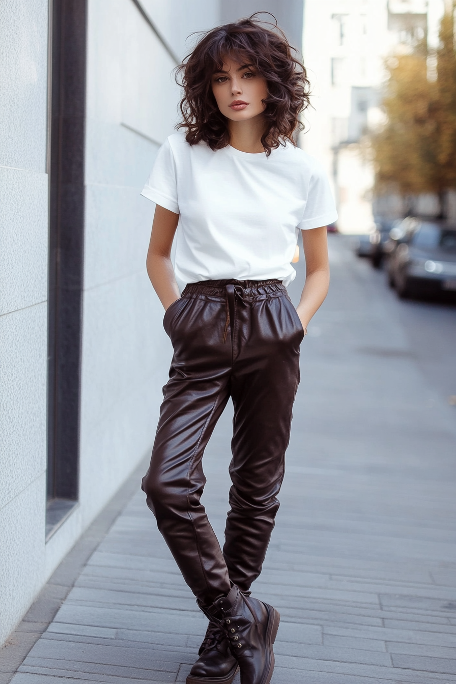 Leather pants outfit winter