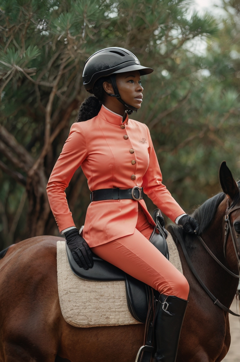 vibrant coral trail riding outfit for black women